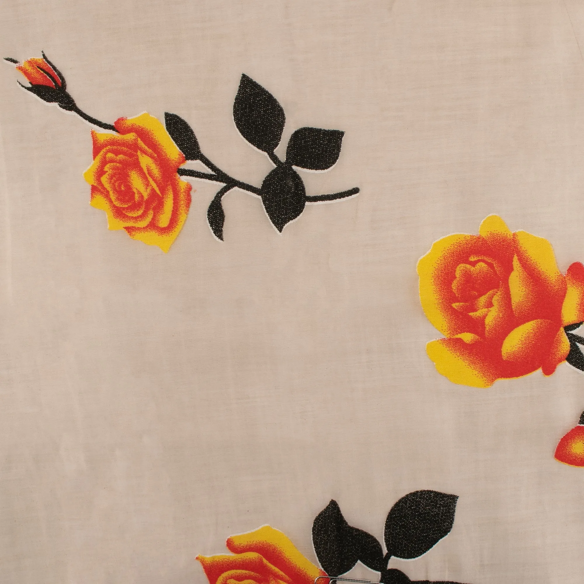 Printed Burnout Organza - Roses - White / Yellow