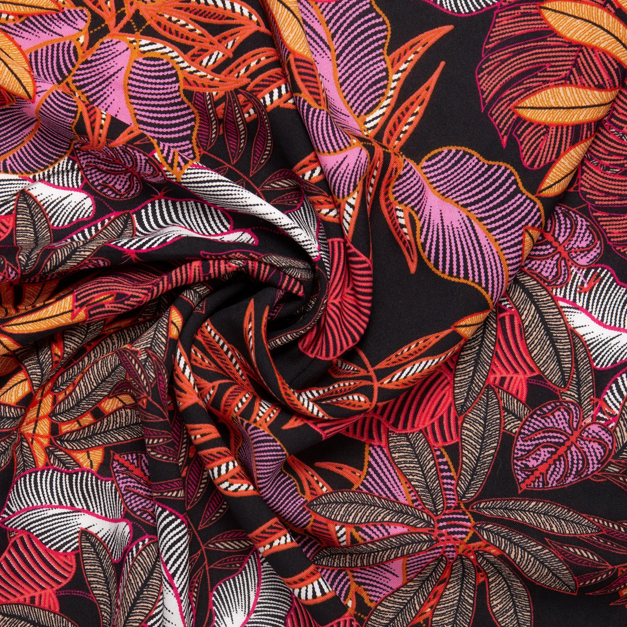 Printed rayon - AMANDA - Black and Orange