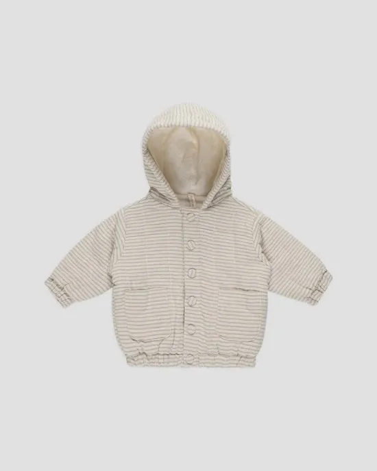 Quincy Mae - Hooded Woven Jacket - Basil Stripe