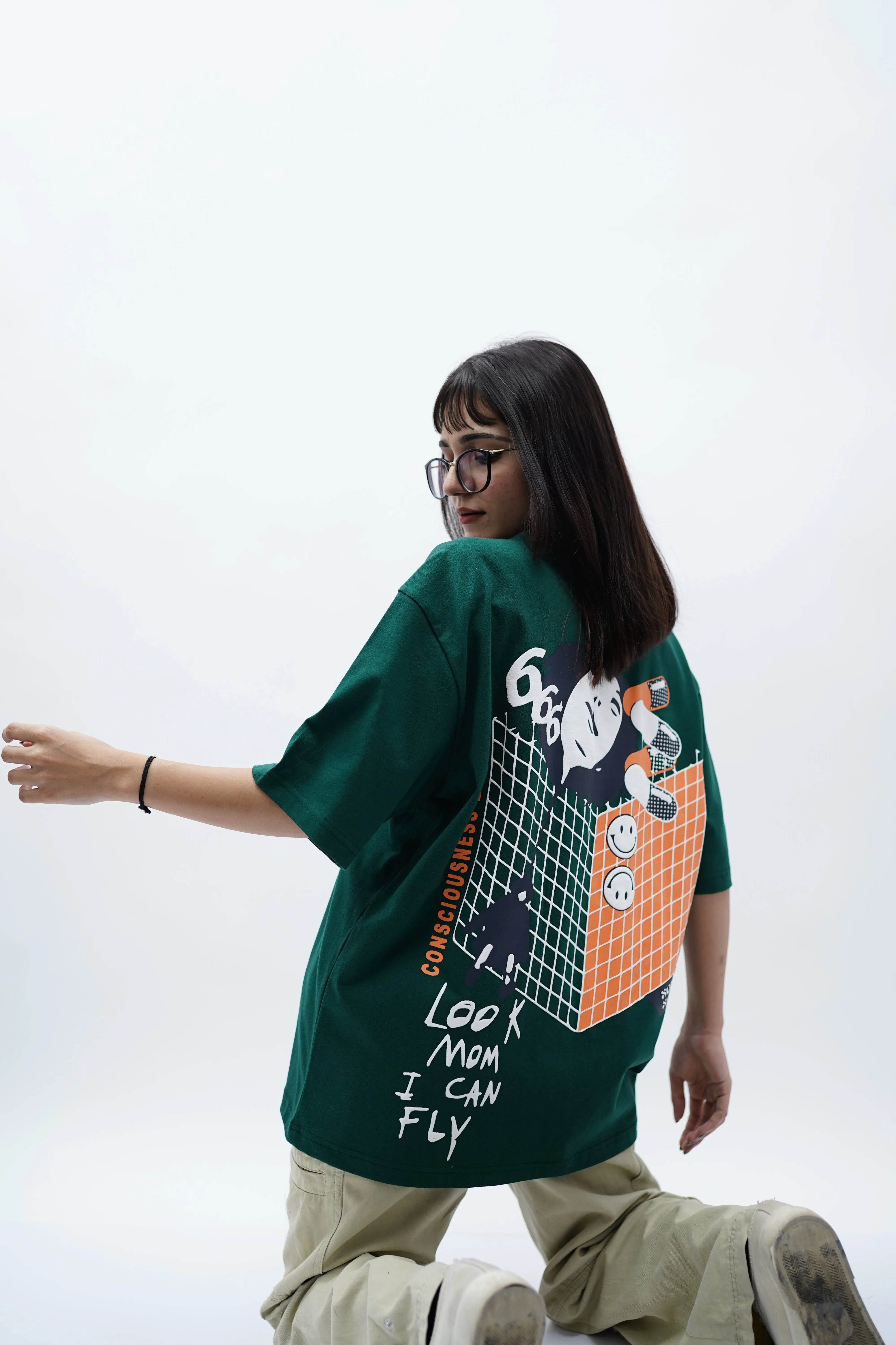 "You're (NOT) alone" Oversized Puff Print Green T-Shirt By DemonWear for Her