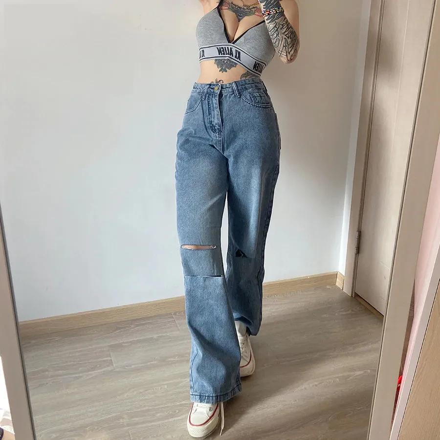 Retro Hollow High Waist Jeans