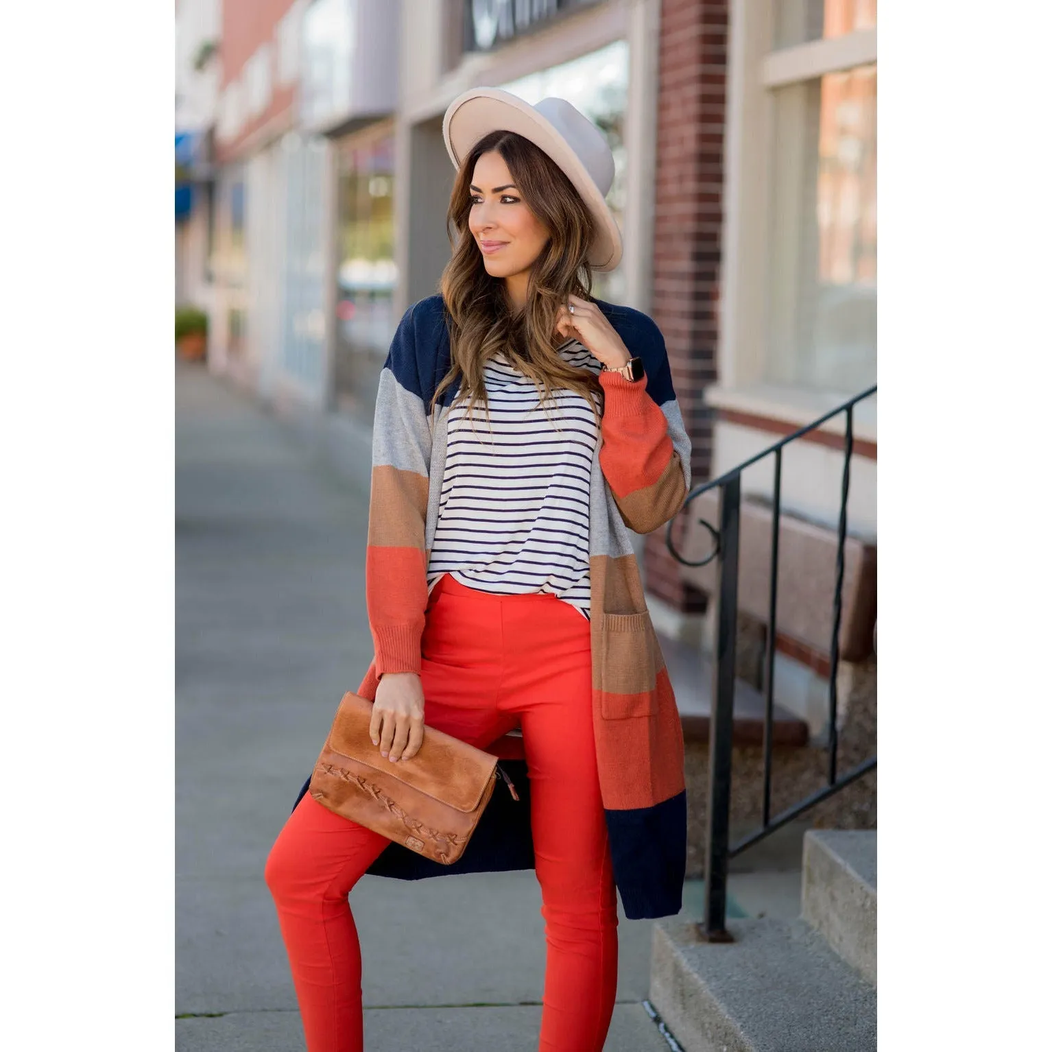 Ribbed Color Block Tunic Cardigan