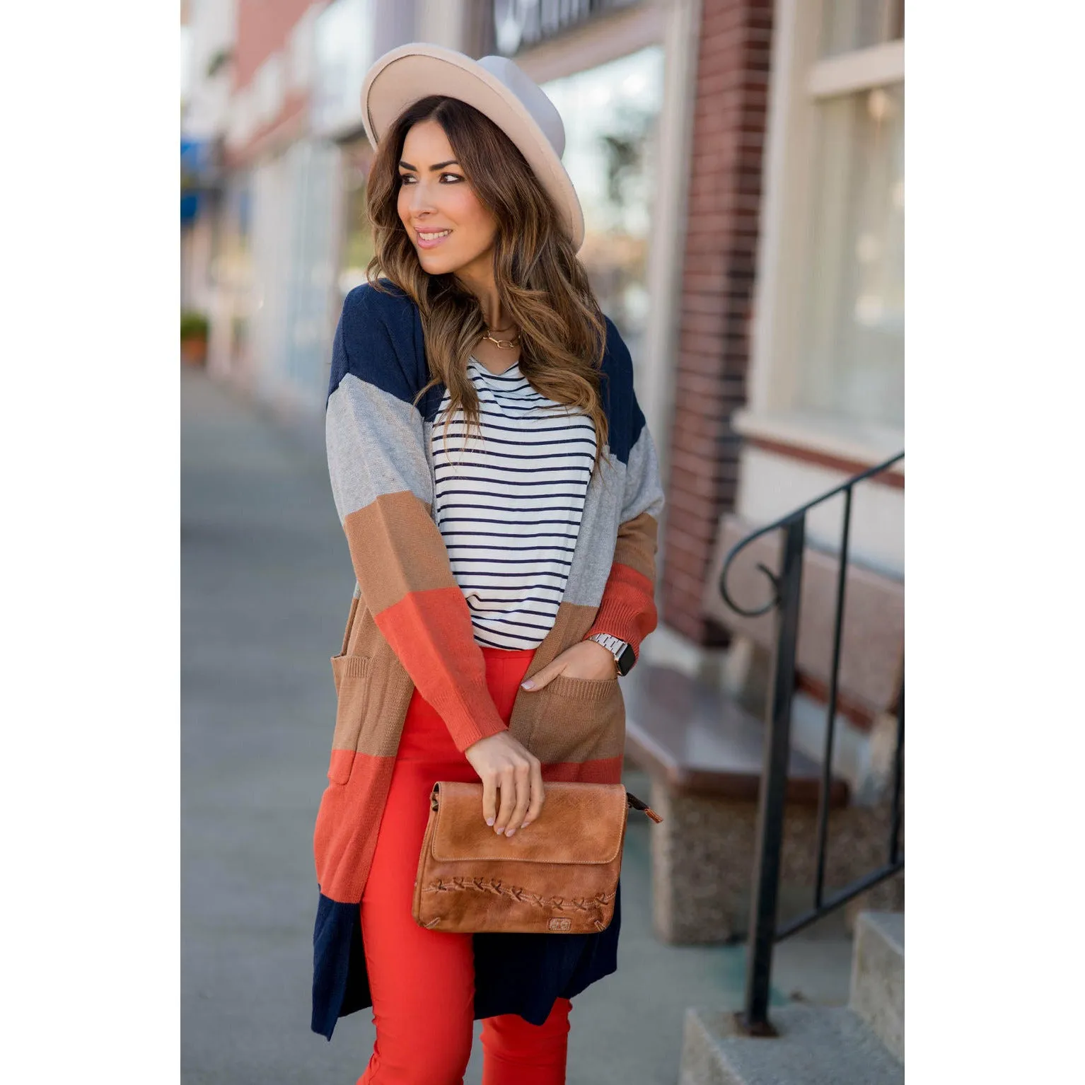 Ribbed Color Block Tunic Cardigan