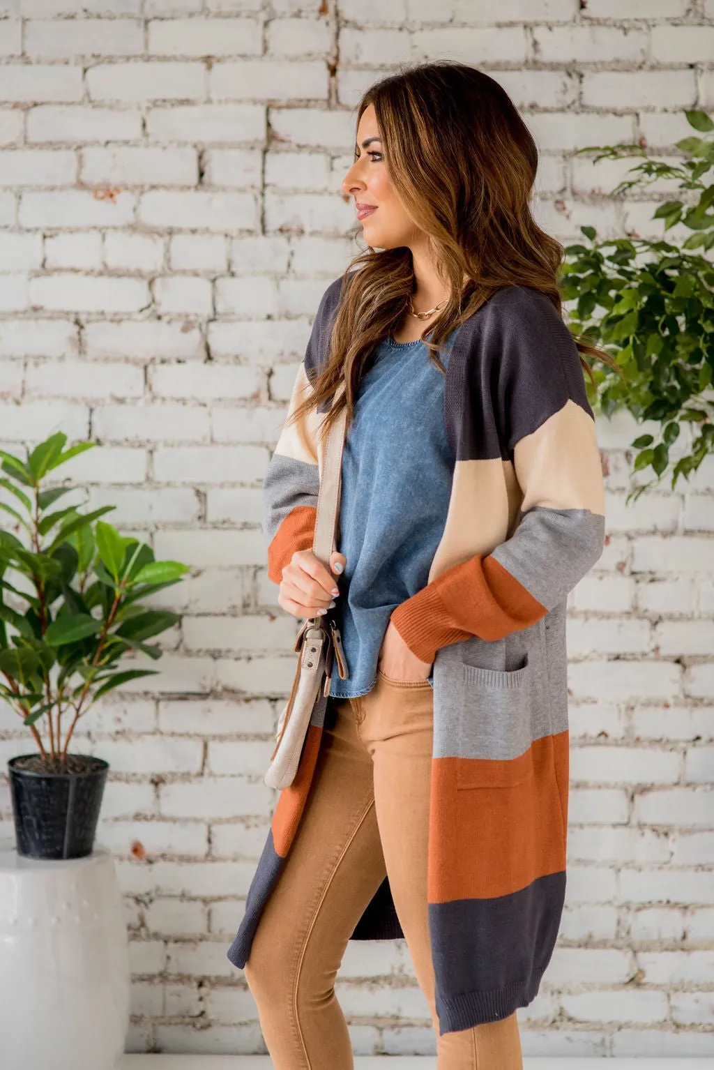 Ribbed Color Block Tunic Cardigan