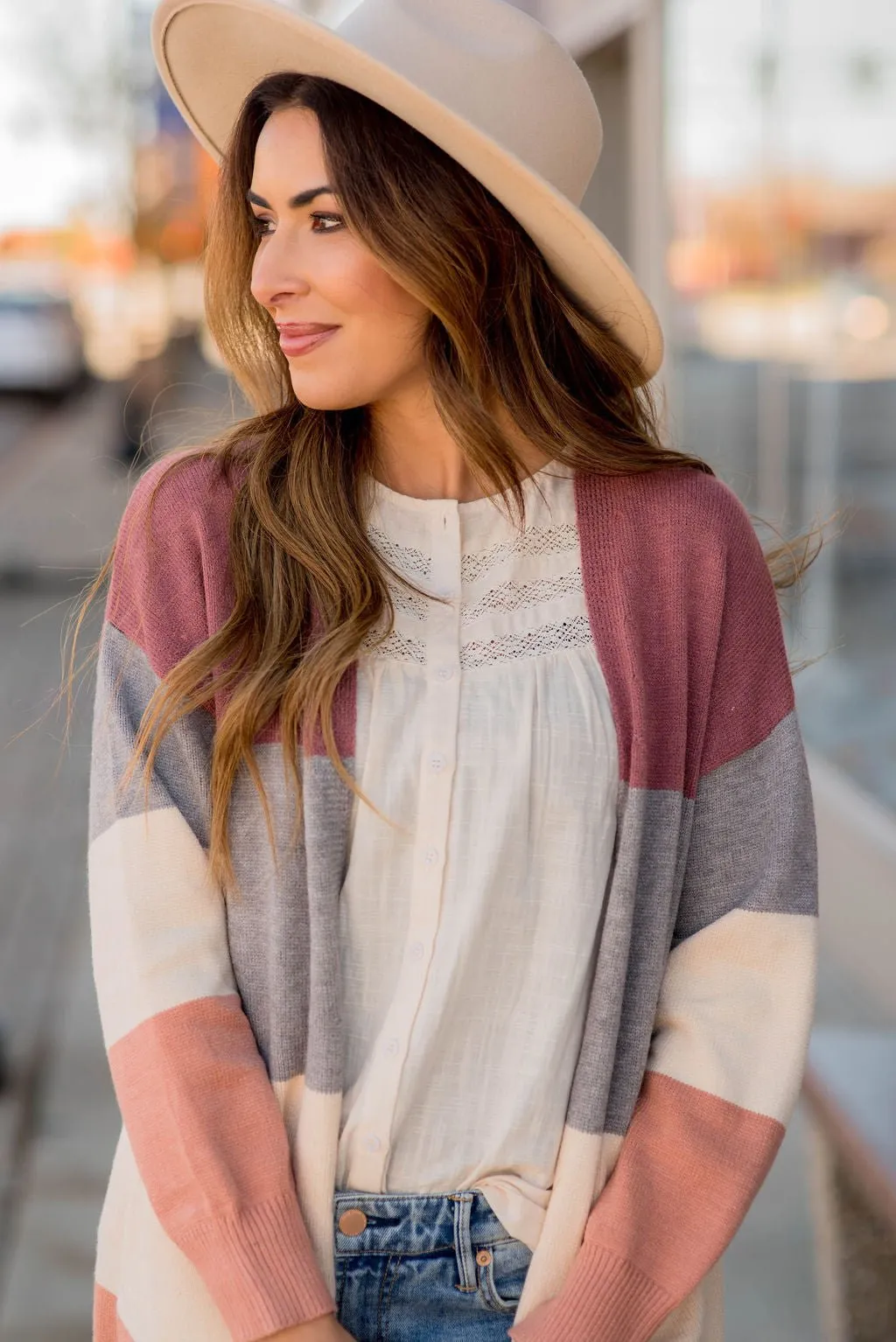 Ribbed Color Block Tunic Cardigan