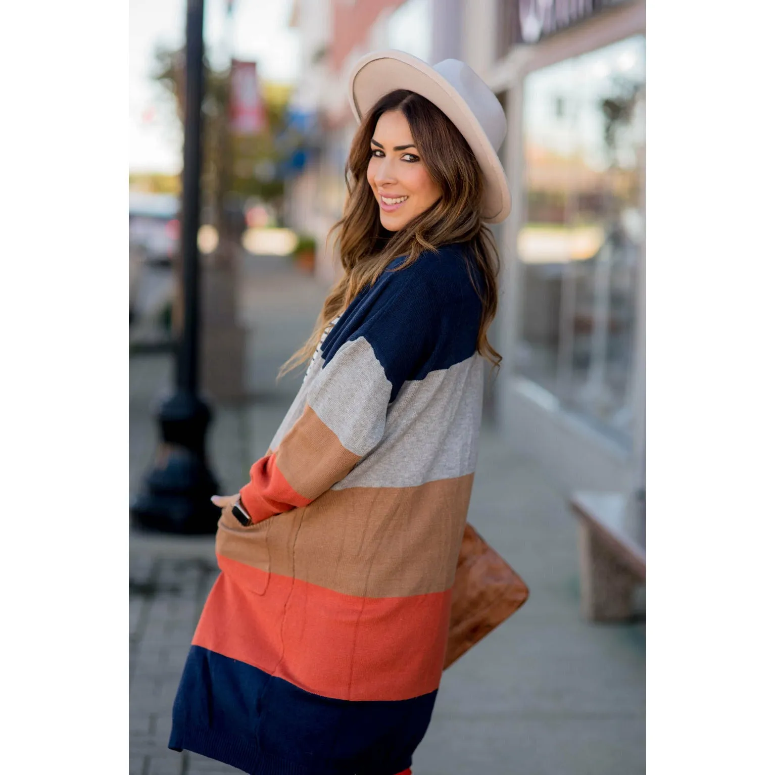 Ribbed Color Block Tunic Cardigan