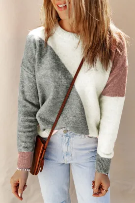 Ribbed Trim Round Neck Sweater