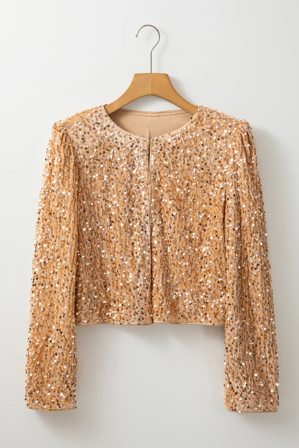 Sequined Open Front Cropped Jacket