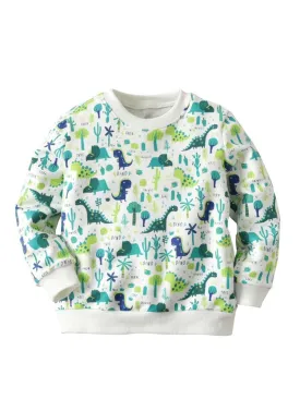 Simple Dinosaur Plants Pullover Tee Autumn Winter Kids Unisex Cotton Sweatshirt Tops