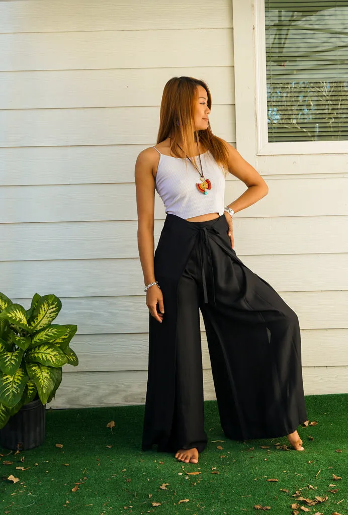 Solid Black Palazzo Wrap Pants