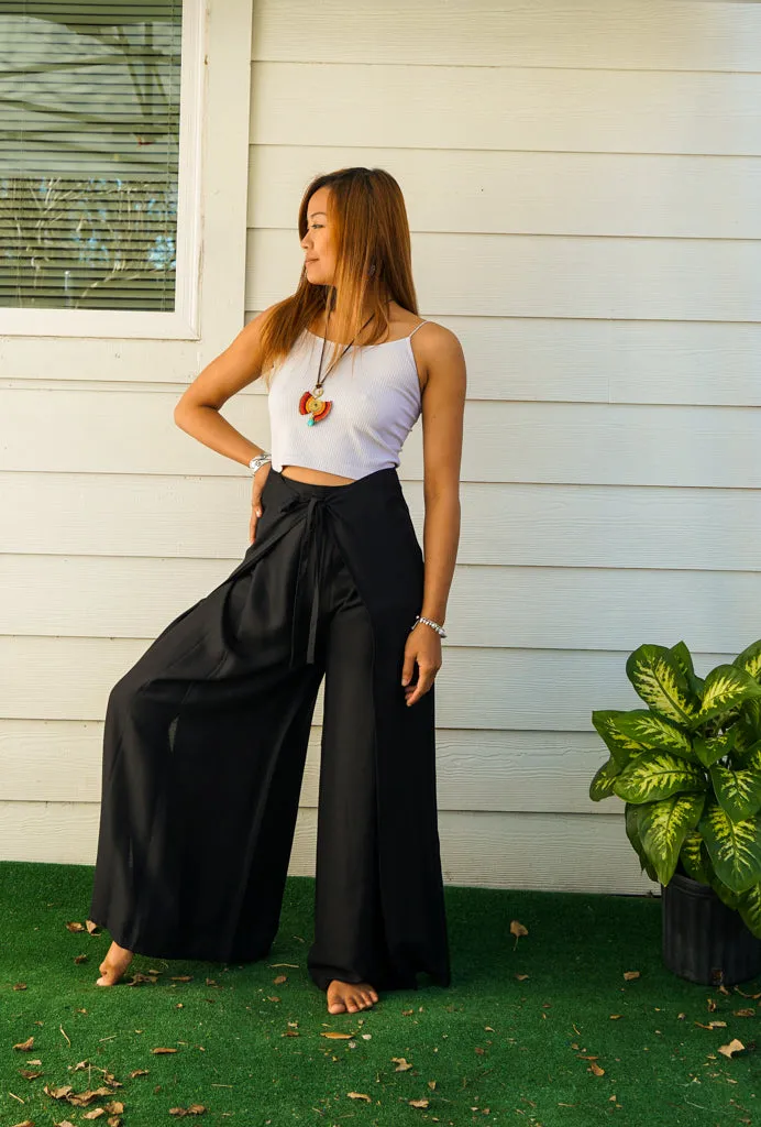 Solid Black Palazzo Wrap Pants