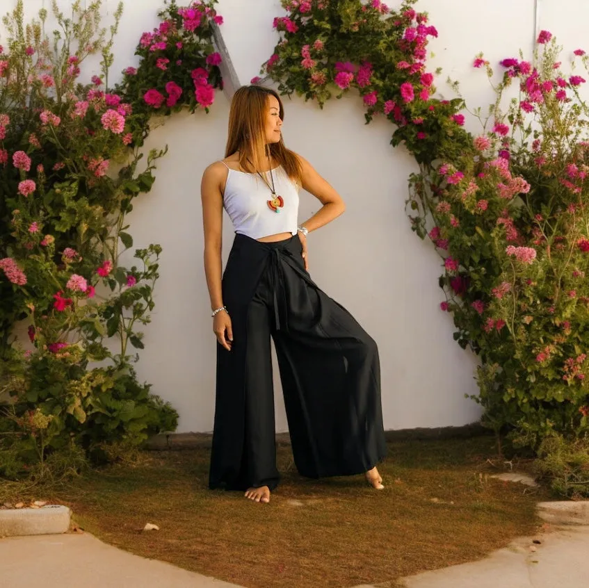 Solid Black Palazzo Wrap Pants