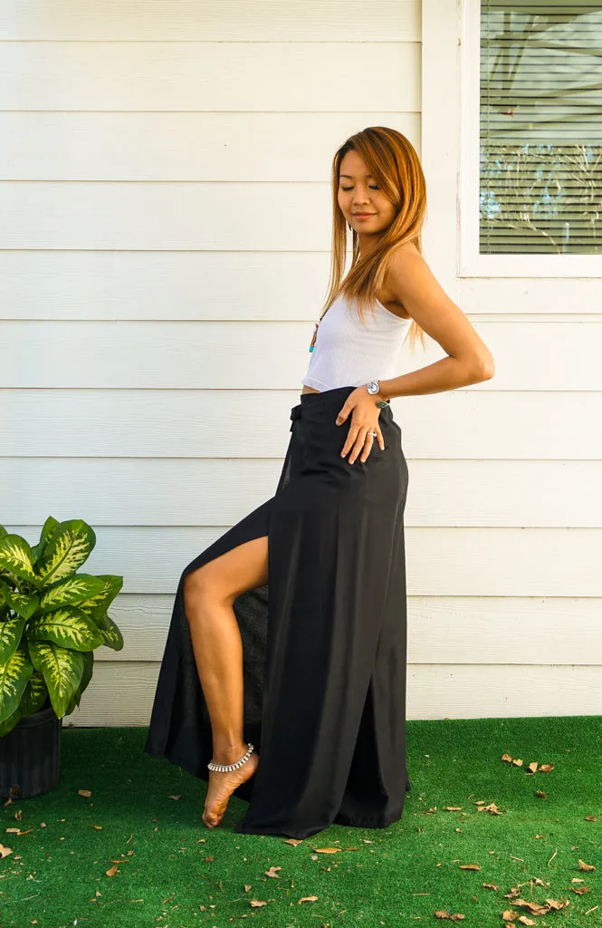 Solid Black Palazzo Wrap Pants