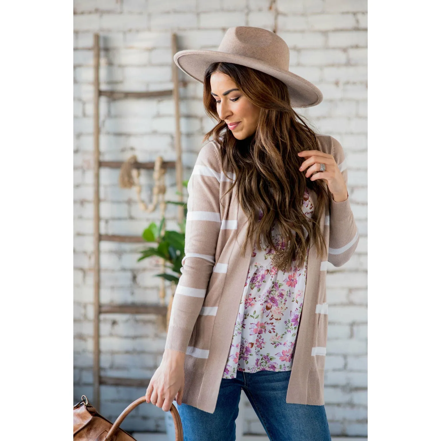 Solid Trim Stripe Cardigan