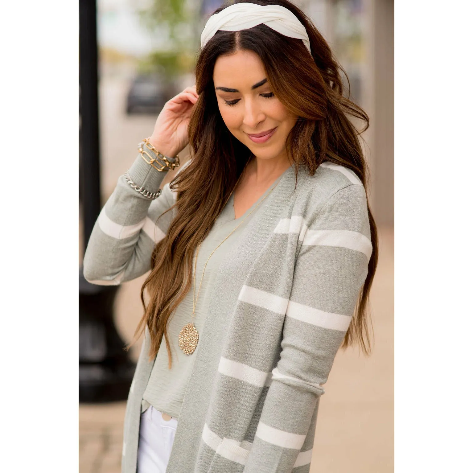 Solid Trim Stripe Cardigan