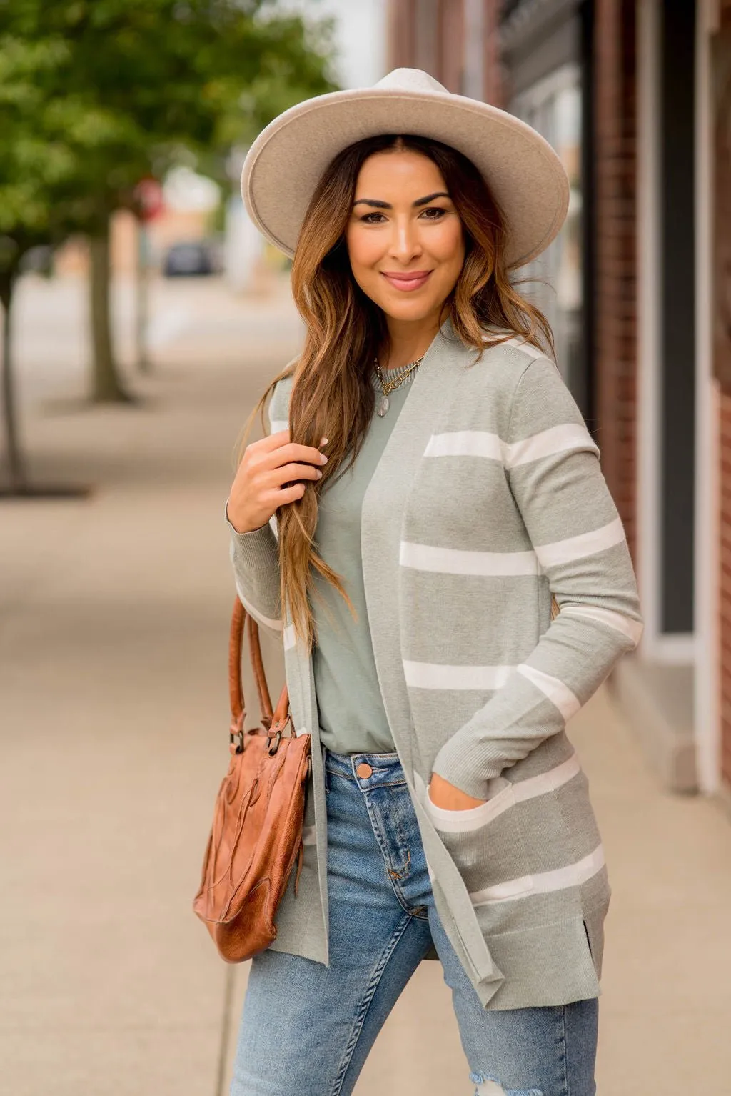 Solid Trim Stripe Cardigan