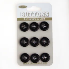 Sullivans Round Button 9pc, Black- 12mm