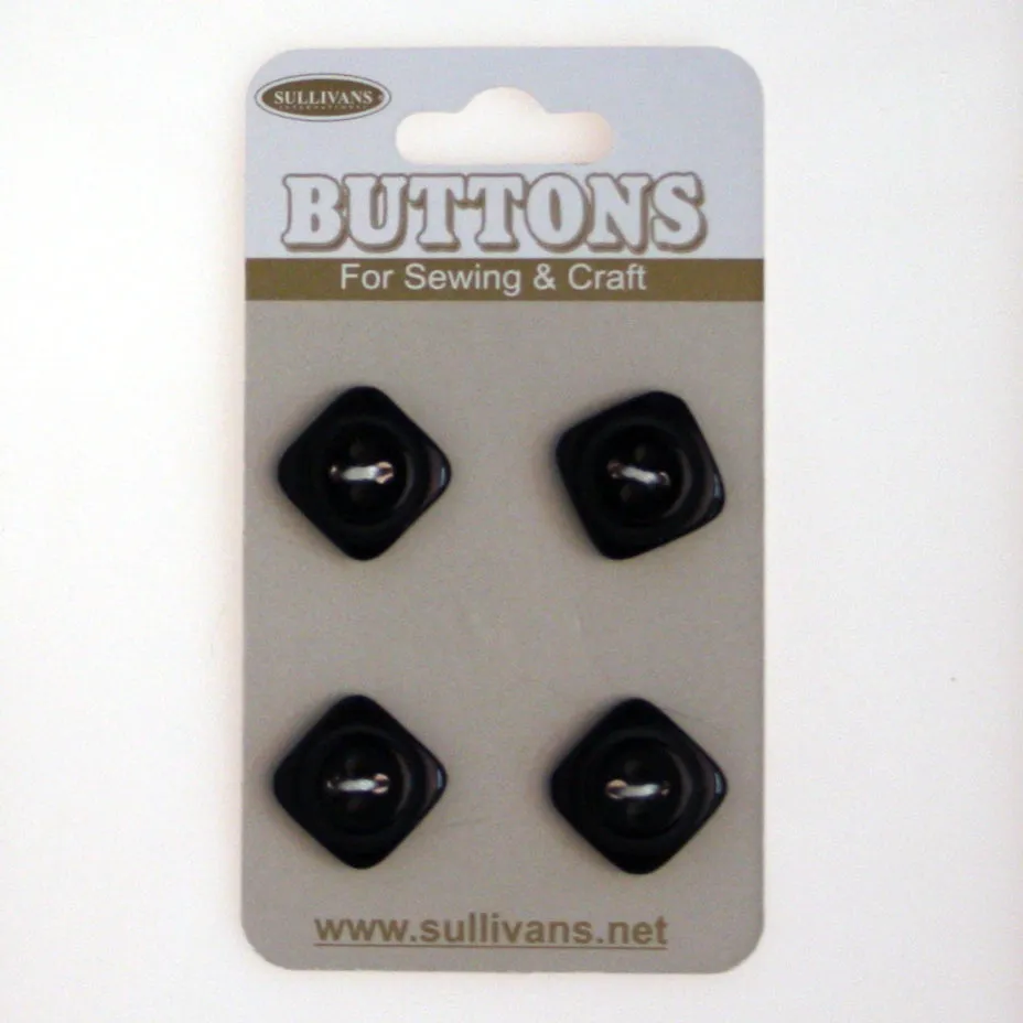 Sullivans Square Button 4pc, Black- 13mm