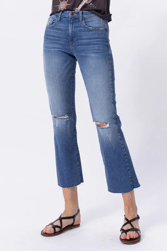 The Therra High Rise Distressed Straight Leg Ankle Jeans