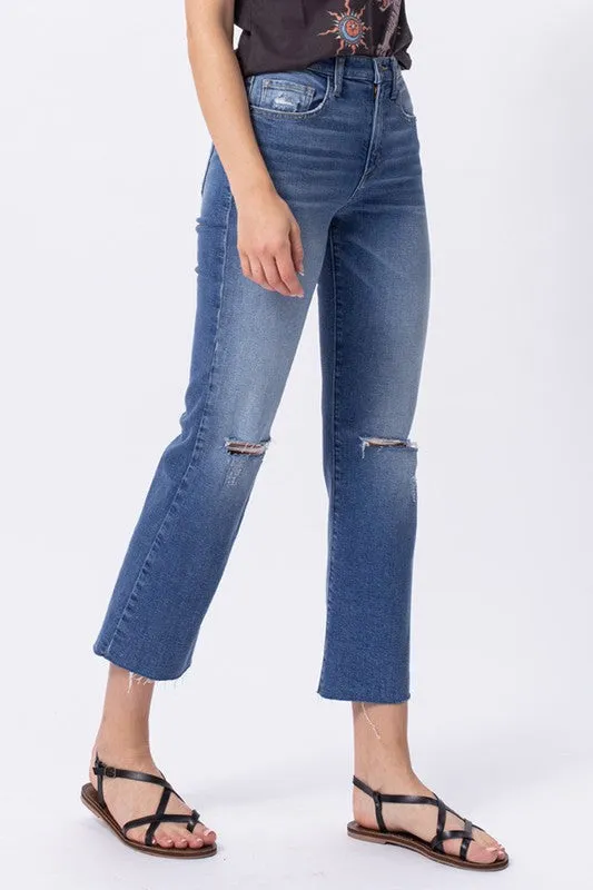 The Therra High Rise Distressed Straight Leg Ankle Jeans