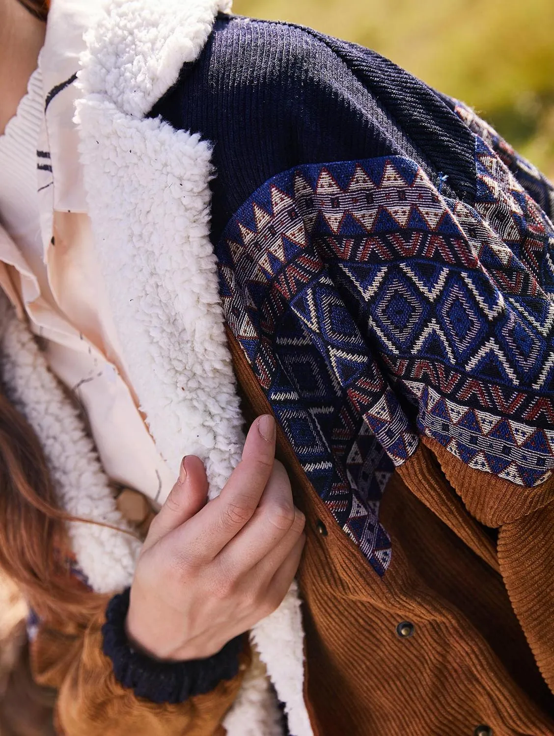 Tribal Print Faux  Corduroy Jacket