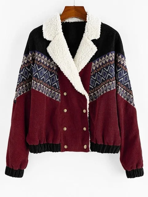 Tribal Print Faux  Corduroy Jacket