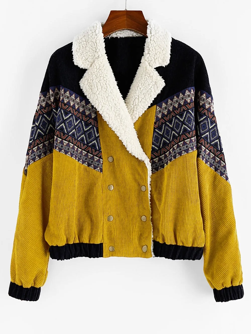 Tribal Print Faux  Corduroy Jacket