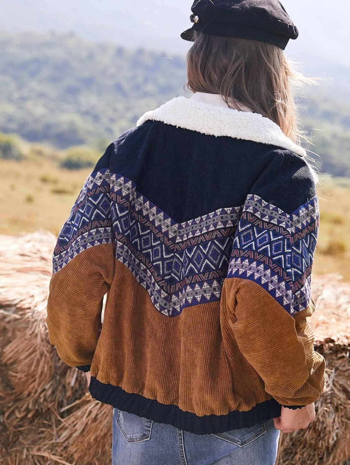 Tribal Print Faux  Corduroy Jacket