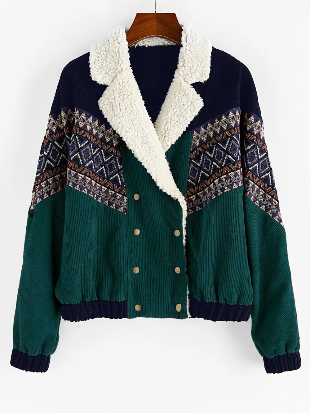 Tribal Print Faux  Corduroy Jacket