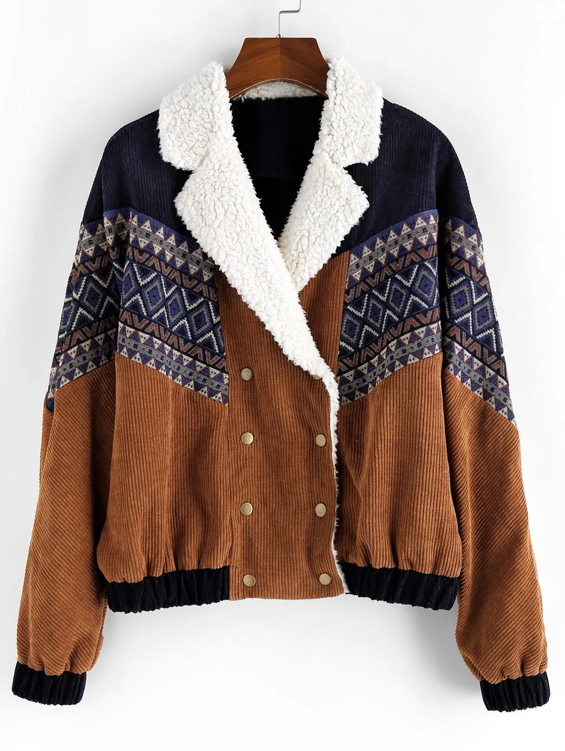 Tribal Print Faux  Corduroy Jacket