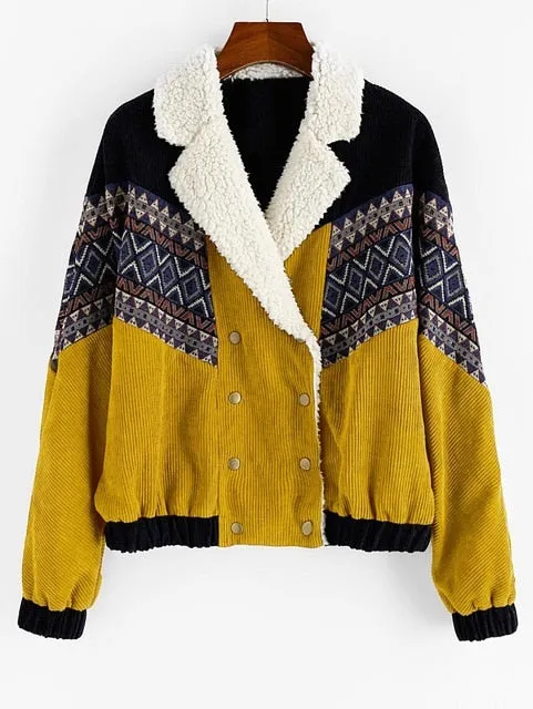 Tribal Print Faux  Corduroy Jacket