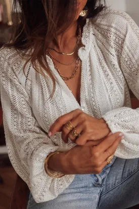 V-Neck Long Sleeve Button Up Lace Shirt