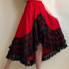 Vintage red lace ruffle maxi skirt (S/M)