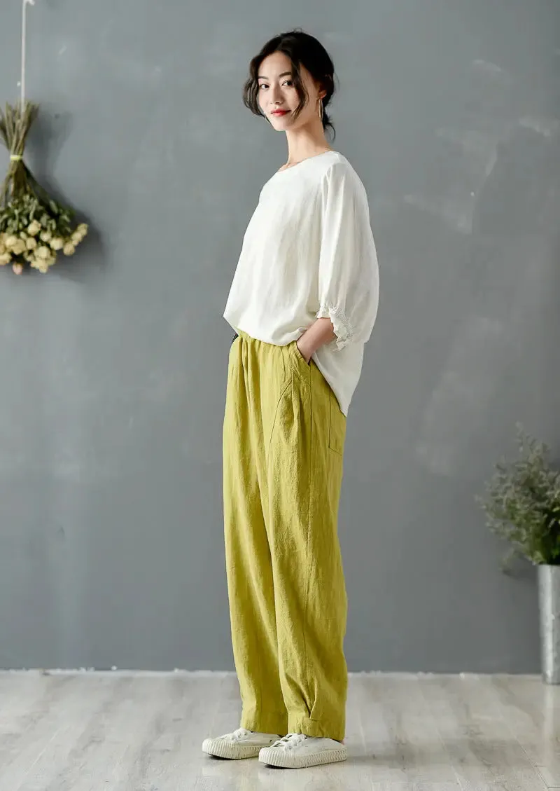 Vintage Summer Ginger Linen Tapered Women's Pants for Casual Wear