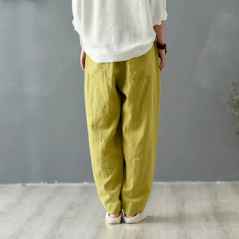 Vintage Summer Ginger Linen Tapered Women's Pants for Casual Wear