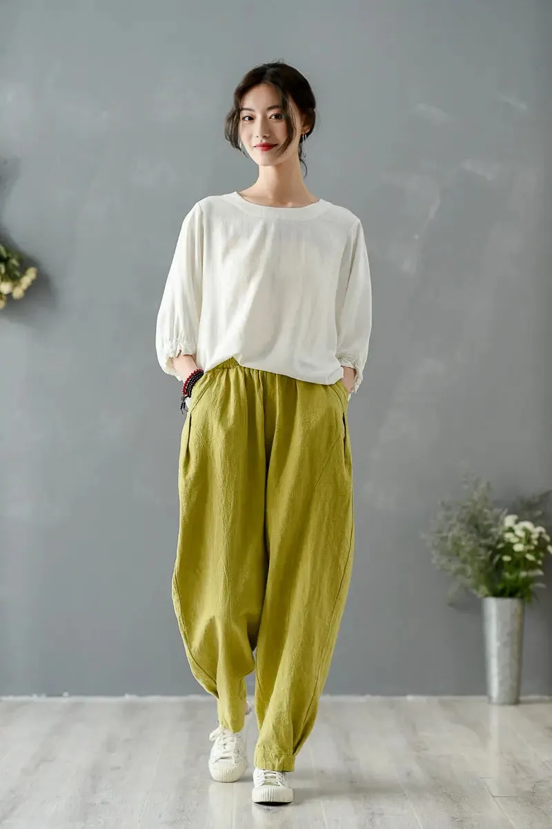 Vintage Summer Ginger Linen Tapered Women's Pants for Casual Wear