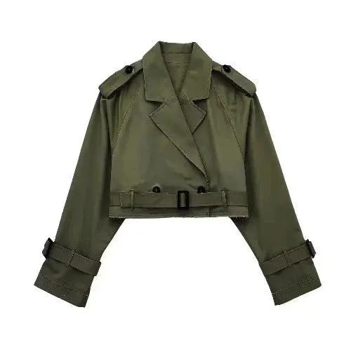 Wenkouban-Winter outfits Christmas Cropped Trench Jacket With Belt