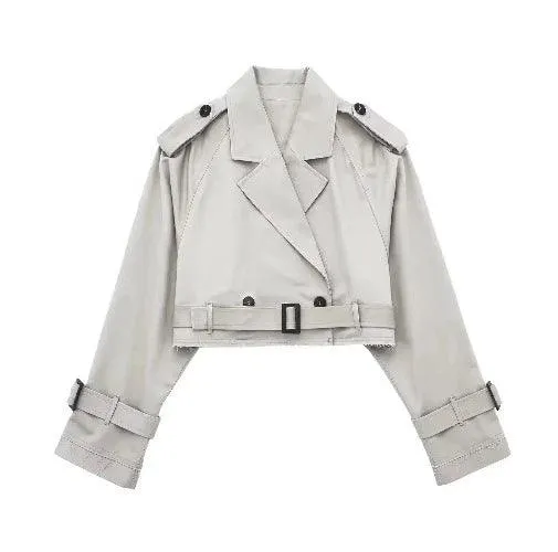 Wenkouban-Winter outfits Christmas Cropped Trench Jacket With Belt