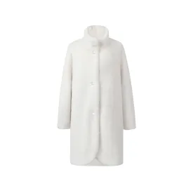 White Collar Faux Mink Long Jacket