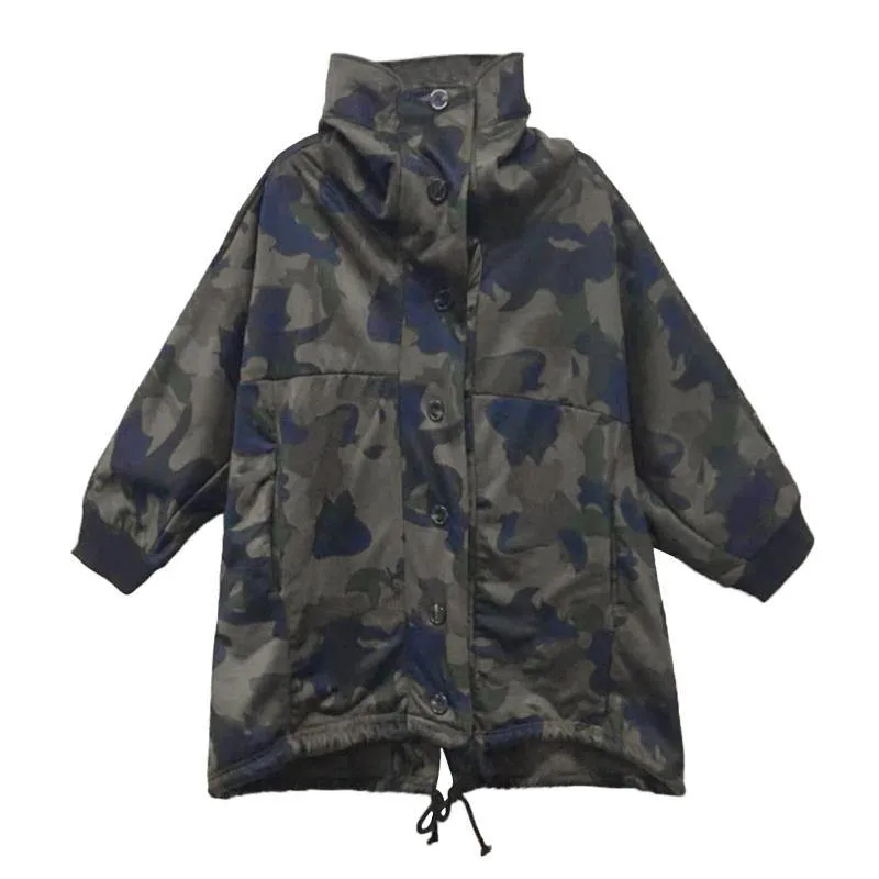 Women camouflage fine Coats Photography high neck Button Down fall coats