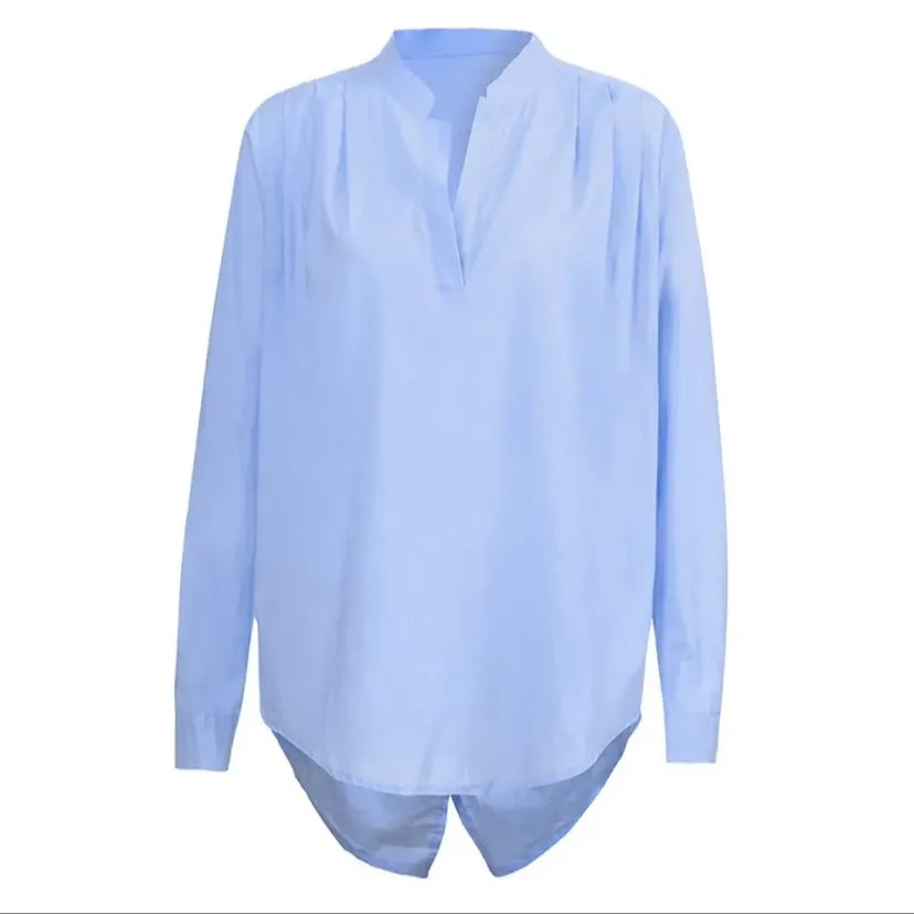 Women Shirts Blouses Fashion Solid Color Long Sleeve Pleated 3XL S4609220