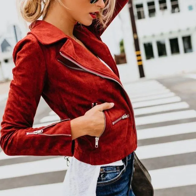 Women turn down collar zippers cropped coats and jackets