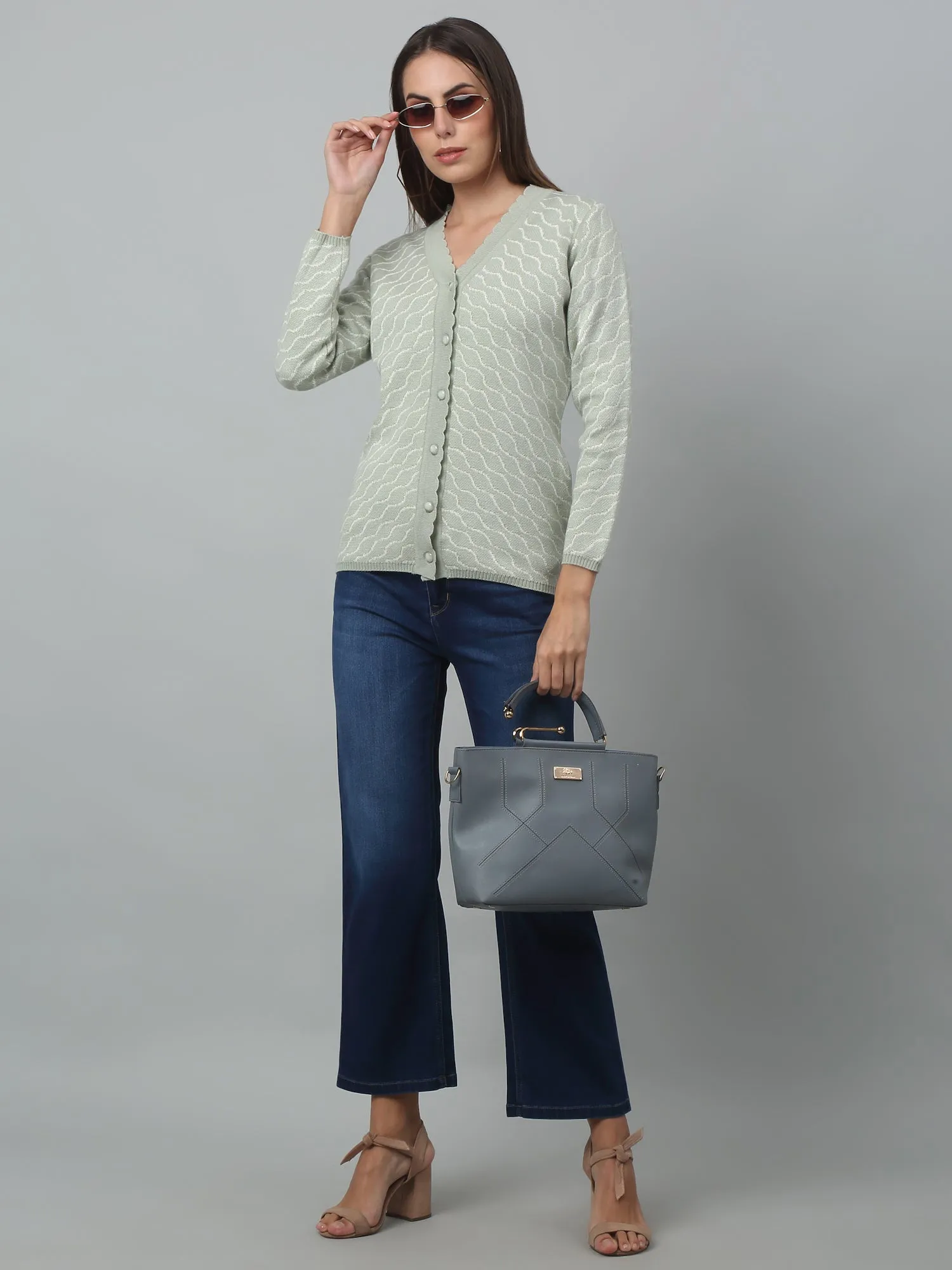 Women's Casual  Mint V neck Cardigan Sweater