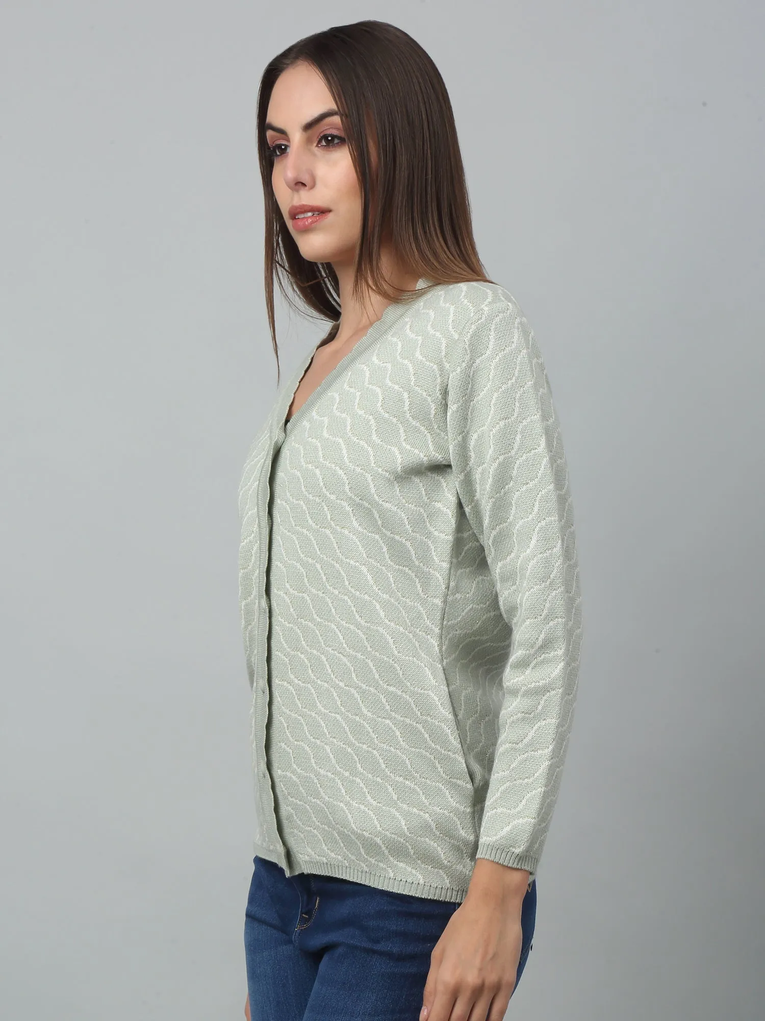 Women's Casual  Mint V neck Cardigan Sweater