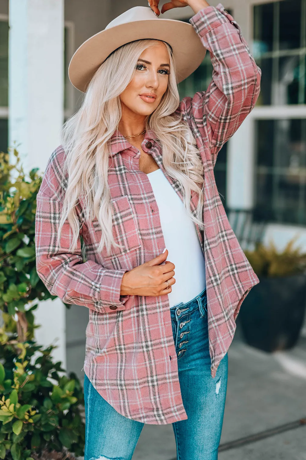 Womens Casual Plaid Shacket Button Down Shirts Coats