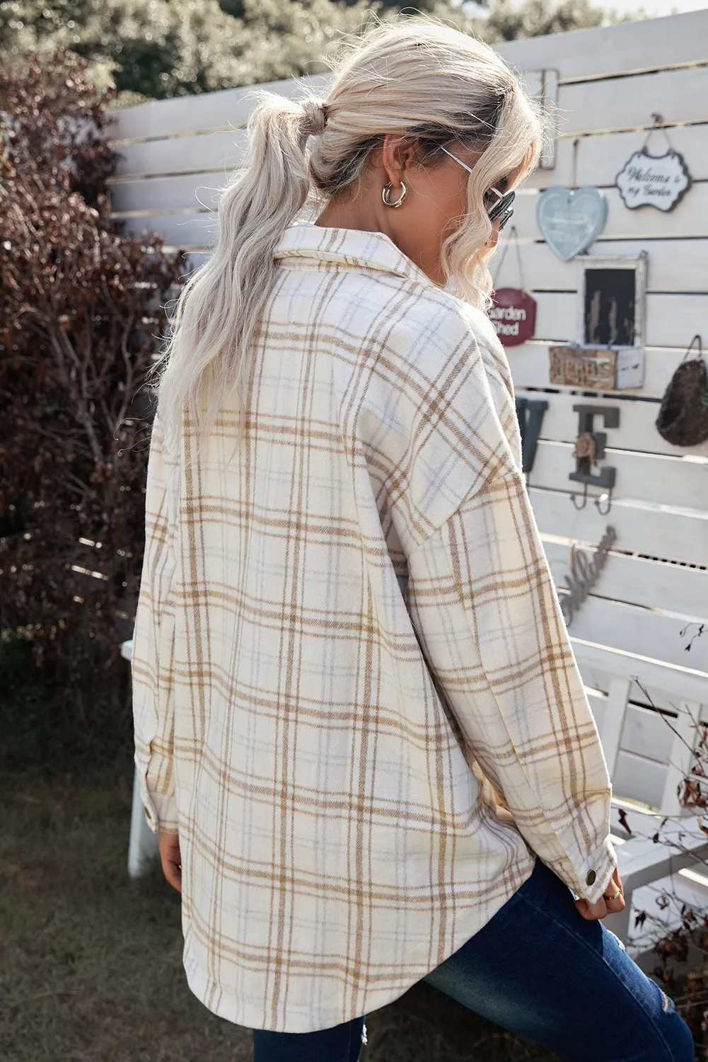 Womens Casual Plaid Shacket Button Down Shirts Coats