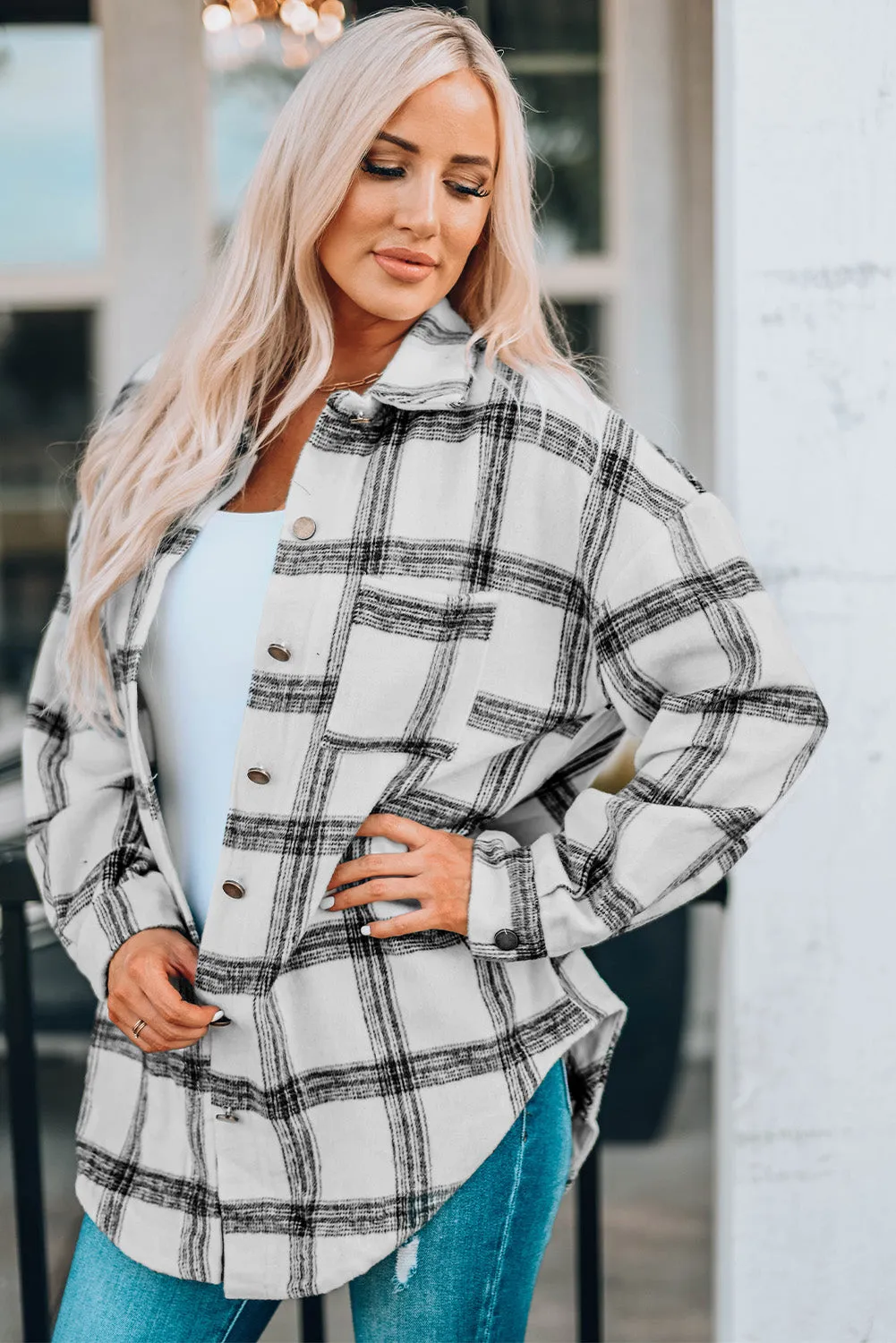 Womens Casual Plaid Shacket Button Down Shirts Coats