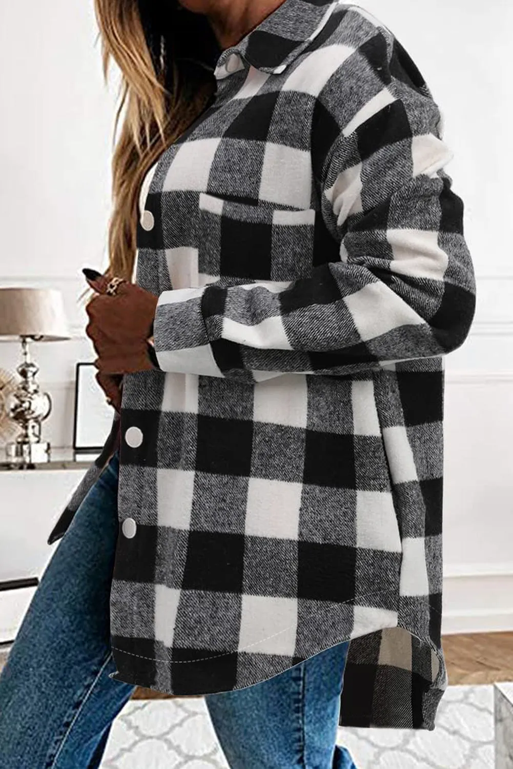 Womens Casual Plaid Shacket Button Down Shirts Coats