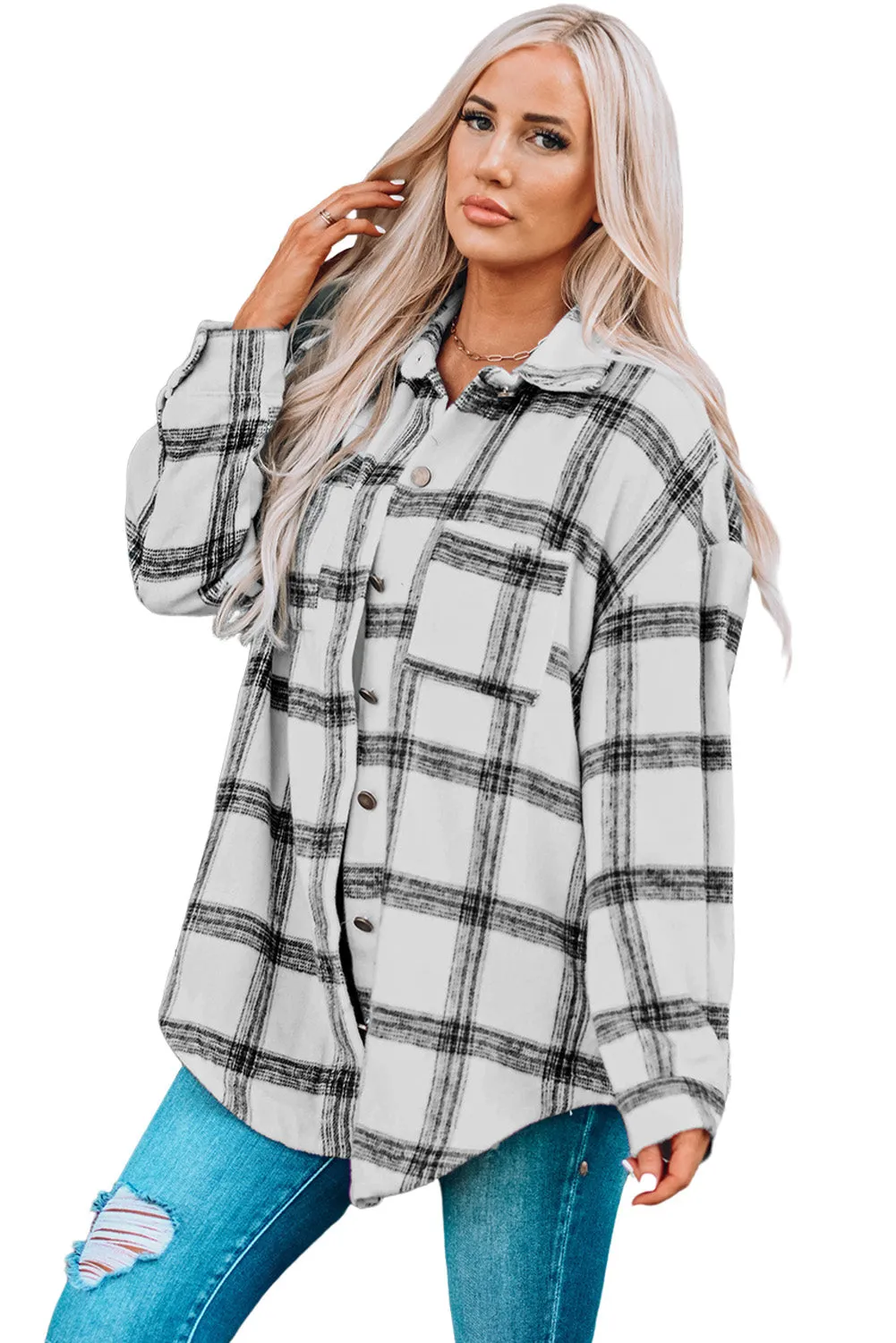 Womens Casual Plaid Shacket Button Down Shirts Coats