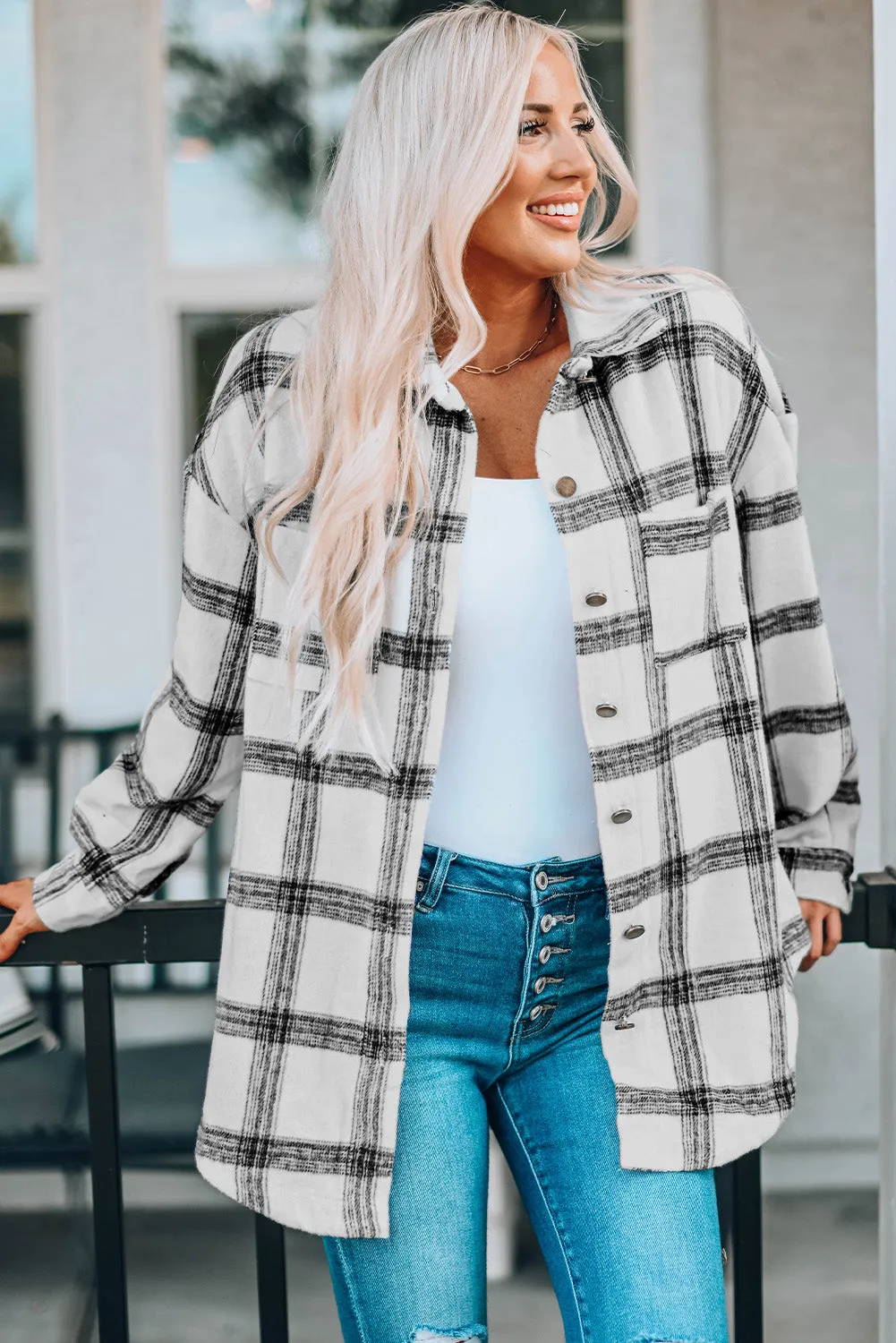 Womens Casual Plaid Shacket Button Down Shirts Coats